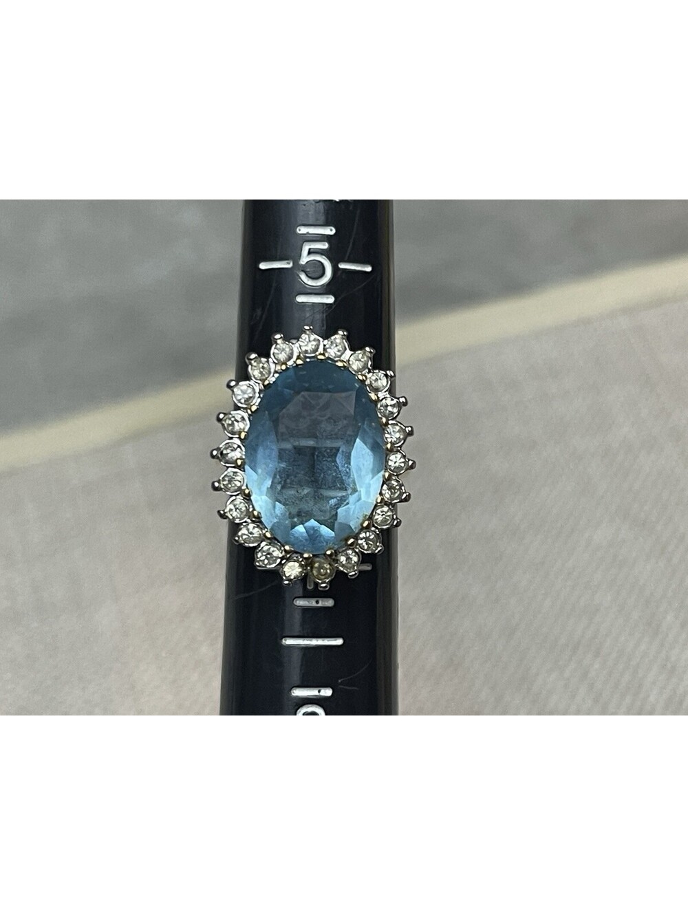 Vtg Aquamarine 18K Gold Plate Cocktail Ring Size 6
